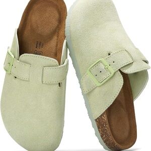 Light Green Suede Clogs